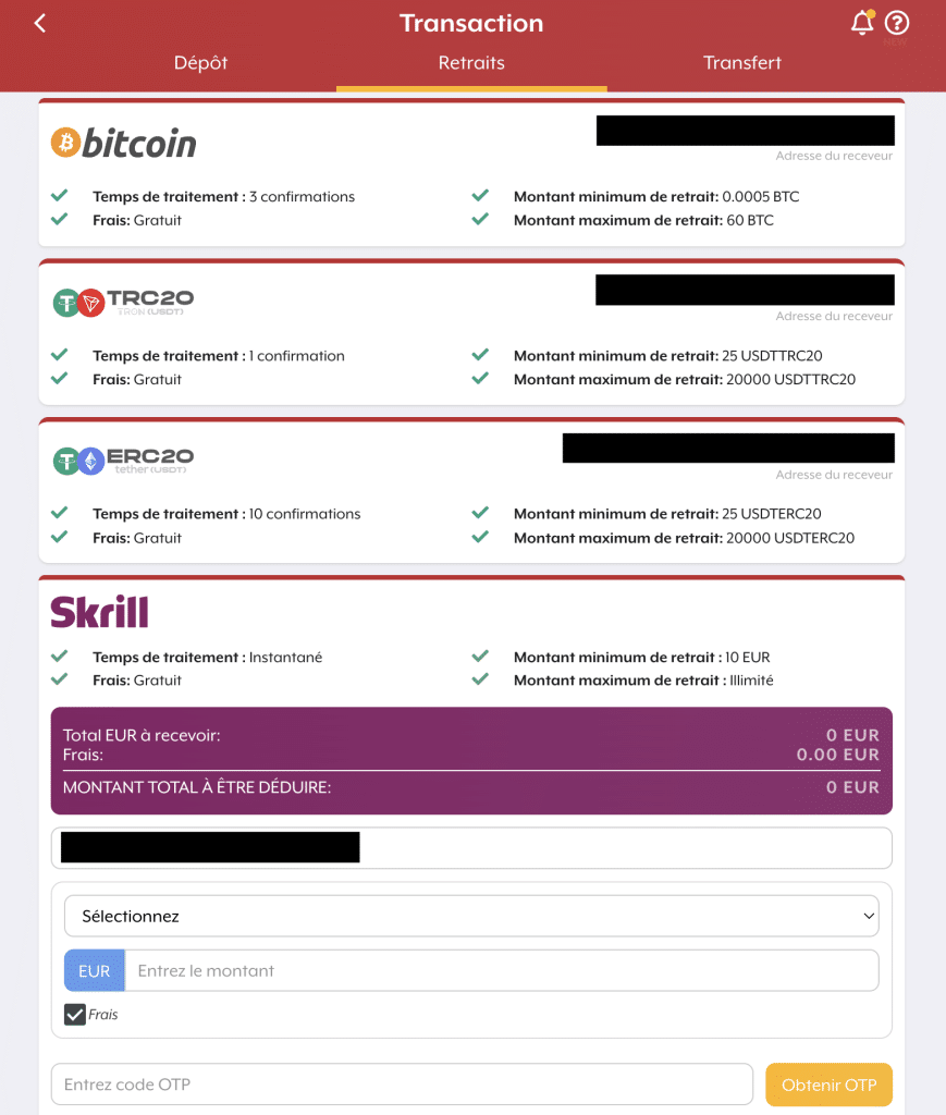 Retirer ses fonds depuis skrill / neteller / Crypto